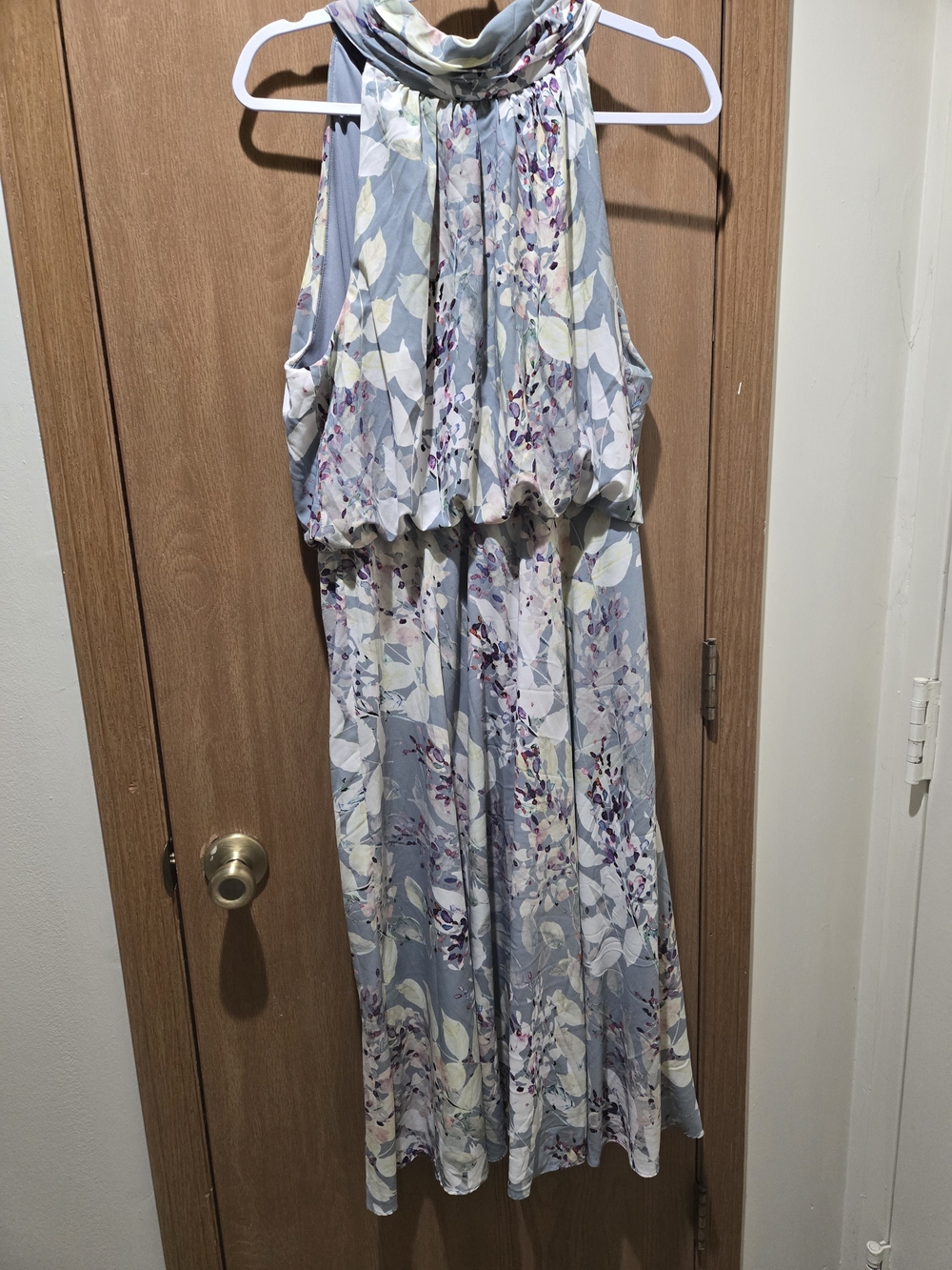Adrianna Papell Size 14 Watercolor Floral Chiffon Halter Midi Dress WeddingGuest